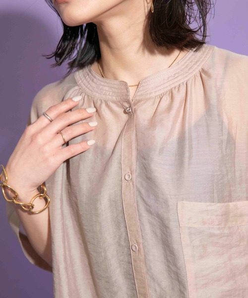 Eimee Law(エイミーロウ)の「バックギャザー テーピングシアーシャツ(シャツ/ブラウス・レディース・ブラウン系/グレイッシュベージュ/ブラック・38)」の22枚目の写真