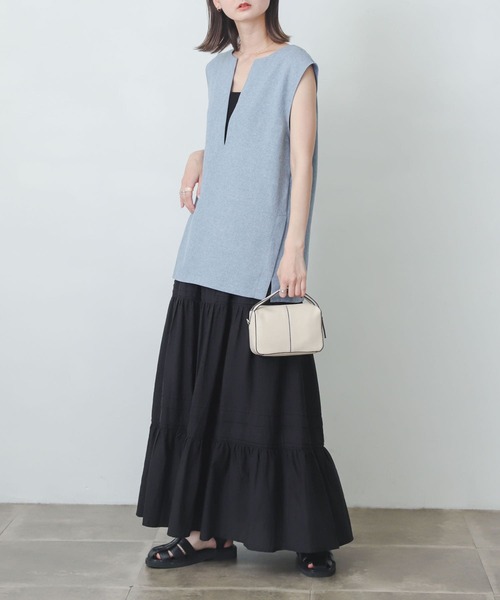 SENSE OF PLACE by URBAN RESEARCH（センスオブプレイスバイアーバンリサーチ）の「リネンライクツイードスキッパージレ（ベスト・レディース・ライトブルー/ブラック/ベージュ・ONE）」の8枚目の写真