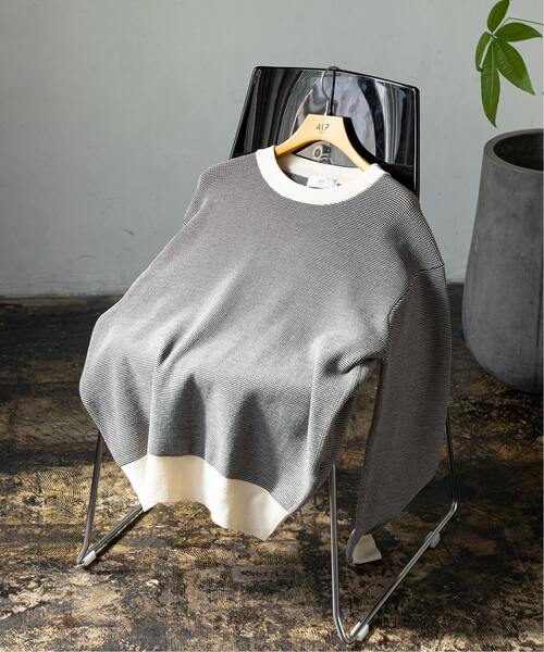 417 EDIFICE(フォーワンセブンエディフィス)の「ハーフミラノ クルーネックニット(ニット/セーター・メンズ・ネイビー/グレー/イエロー/オレンジ/ブラック系その他/ブラウン系その他/ナチュラル・SMALL/MEDIUM/LARGE)」の4枚目の写真