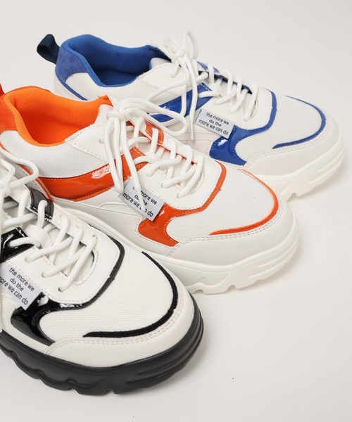 WEGO（ウィゴー）の「WEGO/タグエナメルメッシュスニーカー（スニーカー・レディース・ブルー/オレンジ/ブラック・MEDIUM/LARGE）」の4枚目の写真