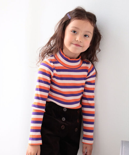 B:MING by BEAMS（ビーミングバイビームス）の「B:MING by BEAMS / テレコ ボーダー 長袖 プルオーバー（100~140cm）（Tシャツ/カットソー・キッズ・オレンジ/グリーン系その他4/パープル系その他4・110/120/130/140/100）」の6枚目の写真