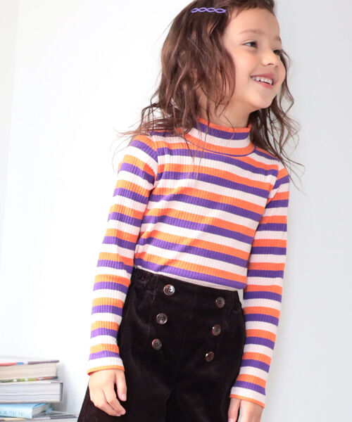 B:MING by BEAMS（ビーミングバイビームス）の「B:MING by BEAMS / テレコ ボーダー 長袖 プルオーバー（100~140cm）（Tシャツ/カットソー・キッズ・オレンジ/グリーン系その他4/パープル系その他4・110/120/130/140/100）」の7枚目の写真