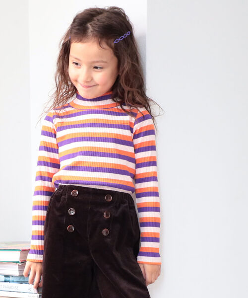 B:MING by BEAMS（ビーミングバイビームス）の「B:MING by BEAMS / テレコ ボーダー 長袖 プルオーバー（100~140cm）（Tシャツ/カットソー・キッズ・オレンジ/グリーン系その他4/パープル系その他4・110/120/130/140/100）」の8枚目の写真