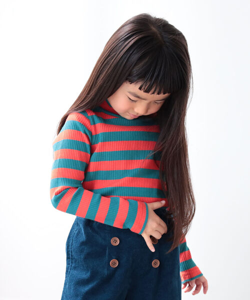 B:MING by BEAMS（ビーミングバイビームス）の「B:MING by BEAMS / テレコ ボーダー 長袖 プルオーバー（100~140cm）（Tシャツ/カットソー・キッズ・オレンジ/グリーン系その他4/パープル系その他4・110/120/130/140/100）」の9枚目の写真