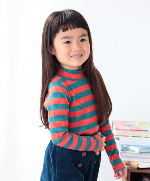 B:MING by BEAMS（ビーミングバイビームス）の「B:MING by BEAMS / テレコ ボーダー 長袖 プルオーバー（100~140cm）（Tシャツ/カットソー・キッズ・オレンジ/グリーン系その他4/パープル系その他4・110/120/130/140/100）」の10枚目の写真