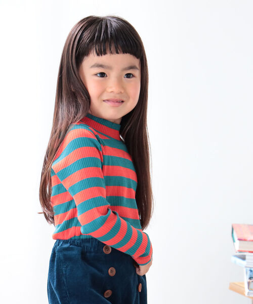 B:MING by BEAMS（ビーミングバイビームス）の「B:MING by BEAMS / テレコ ボーダー 長袖 プルオーバー（100~140cm）（Tシャツ/カットソー・キッズ・オレンジ/グリーン系その他4/パープル系その他4・110/120/130/140/100）」の11枚目の写真