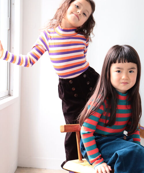 B:MING by BEAMS（ビーミングバイビームス）の「B:MING by BEAMS / テレコ ボーダー 長袖 プルオーバー（100~140cm）（Tシャツ/カットソー・キッズ・オレンジ/グリーン系その他4/パープル系その他4・110/120/130/140/100）」の16枚目の写真