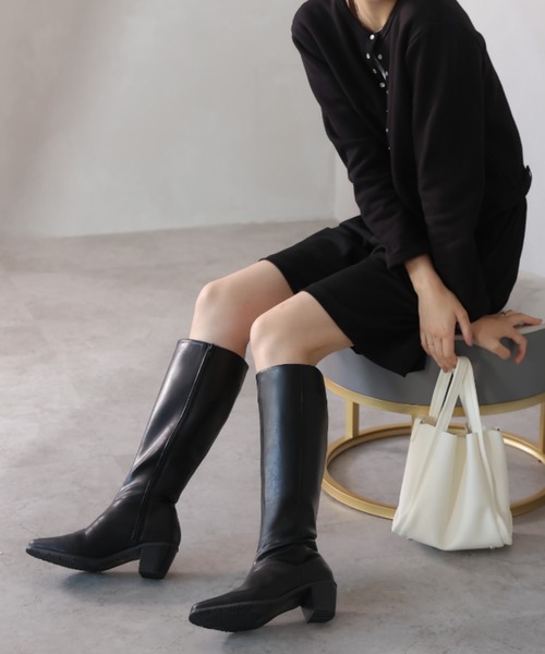 Ballerina/ロングブーツ Ballerina バレリーナ 美品 レザー ロングブーツ サイドジップ