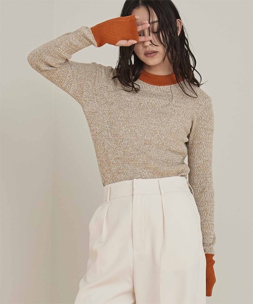 miette(ミエット)の「配色フィンガーリブニット(ニット/セーター・レディース・アイボリー/グレー/ブラック/チャコール/ライトブルー/オレンジ/ブラウン/ネイビー/ブラック系その他/ホワイト系その他2/ホワイト系その他/ブラウン系その他/ベージュ/グレー系その他・FREE)」の11枚目の写真