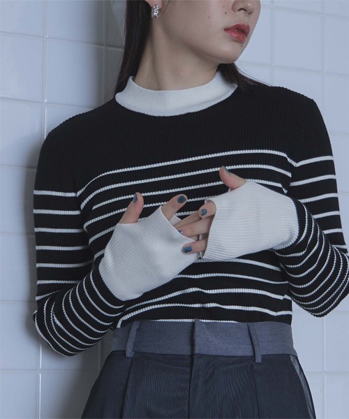 miette(ミエット)の「配色フィンガーリブニット(ニット/セーター・レディース・アイボリー/グレー/ブラック/チャコール/ライトブルー/オレンジ/ブラウン/ネイビー/ブラック系その他/ホワイト系その他2/ホワイト系その他/ブラウン系その他/ベージュ/グレー系その他・FREE)」の5枚目の写真