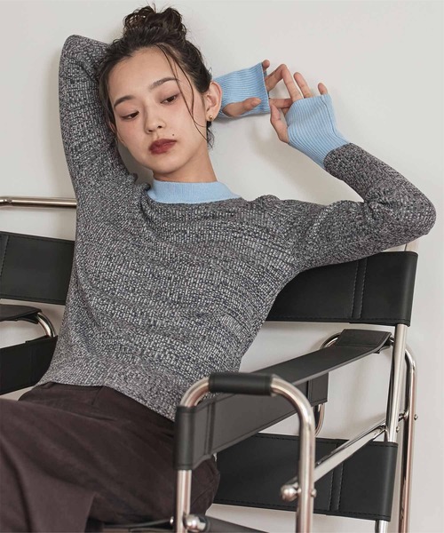 miette(ミエット)の「配色フィンガーリブニット(ニット/セーター・レディース・アイボリー/グレー/ブラック/チャコール/ライトブルー/オレンジ/ブラウン/ネイビー/ブラック系その他/ホワイト系その他2/ホワイト系その他/ブラウン系その他/ベージュ/グレー系その他・FREE)」の7枚目の写真