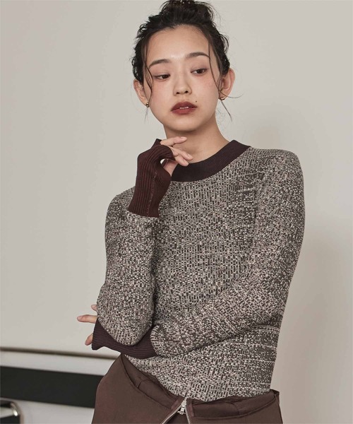 miette(ミエット)の「配色フィンガーリブニット(ニット/セーター・レディース・アイボリー/グレー/ブラック/チャコール/ライトブルー/オレンジ/ブラウン/ネイビー/ブラック系その他/ホワイト系その他2/ホワイト系その他/ブラウン系その他/ベージュ/グレー系その他・FREE)」の10枚目の写真