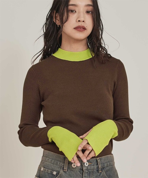 miette(ミエット)の「配色フィンガーリブニット(ニット/セーター・レディース・アイボリー/グレー/ブラック/チャコール/ライトブルー/オレンジ/ブラウン/ネイビー/ブラック系その他/ホワイト系その他2/ホワイト系その他/ブラウン系その他/ベージュ/グレー系その他・FREE)」の9枚目の写真