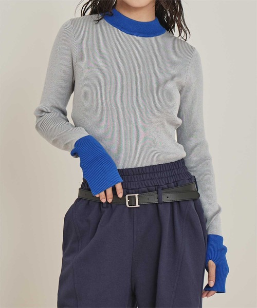 miette(ミエット)の「配色フィンガーリブニット(ニット/セーター・レディース・アイボリー/グレー/ブラック/チャコール/ライトブルー/オレンジ/ブラウン/ネイビー/ブラック系その他/ホワイト系その他2/ホワイト系その他/ブラウン系その他/ベージュ/グレー系その他・FREE)」の6枚目の写真