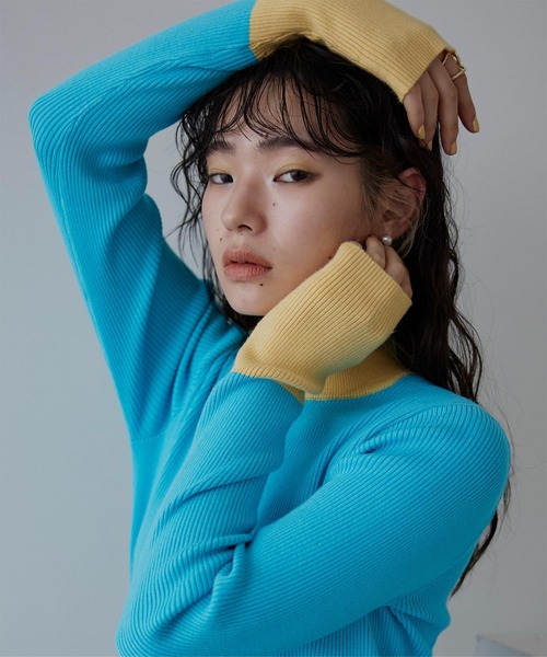 miette(ミエット)の「配色フィンガーリブニット(ニット/セーター・レディース・アイボリー/グレー/ブラック/チャコール/ライトブルー/オレンジ/ブラウン/ネイビー/ブラック系その他/ホワイト系その他2/ホワイト系その他/ブラウン系その他/ベージュ/グレー系その他・FREE)」の12枚目の写真