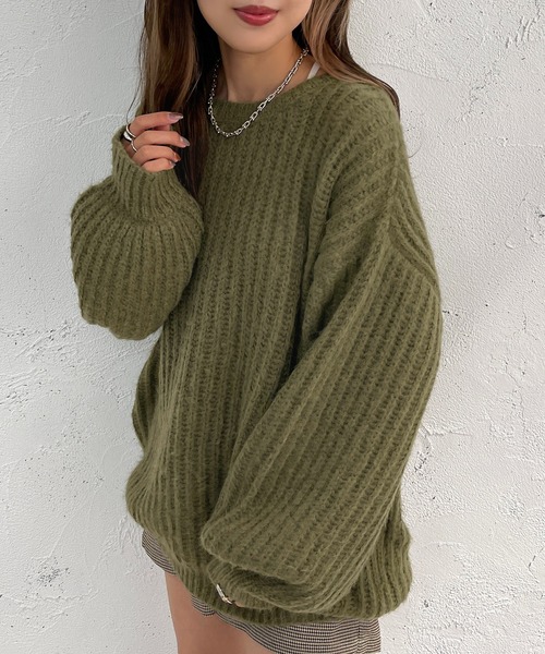 apres jour mignon(アプレジュールミニョン)の「モヘアライクカタアゼニット【ZOZOTOWN限定アイテム】(ニット/セーター・レディース・カーキ/パープル/ブラック/オレンジ/アイボリー・フリー/X-LARGE)」の3枚目の写真