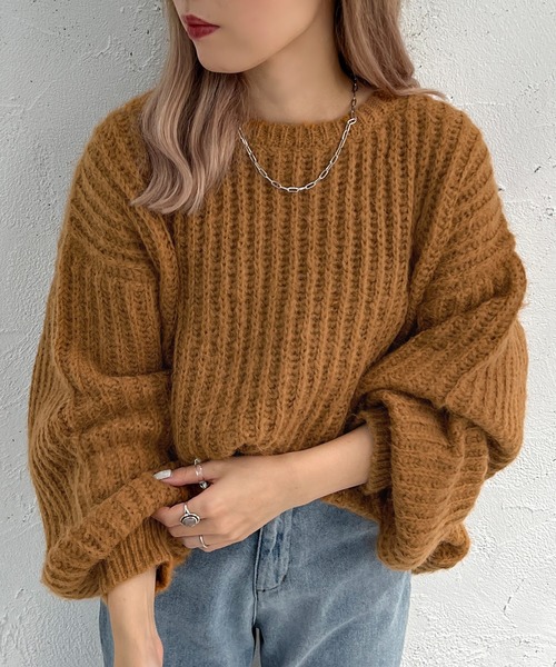 apres jour mignon(アプレジュールミニョン)の「モヘアライクカタアゼニット【ZOZOTOWN限定アイテム】(ニット/セーター・レディース・カーキ/パープル/ブラック/オレンジ/アイボリー・フリー/X-LARGE)」の5枚目の写真