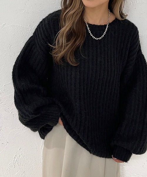 apres jour mignon(アプレジュールミニョン)の「モヘアライクカタアゼニット【ZOZOTOWN限定アイテム】(ニット/セーター・レディース・カーキ/パープル/ブラック/オレンジ/アイボリー・フリー/X-LARGE)」の1枚目の写真
