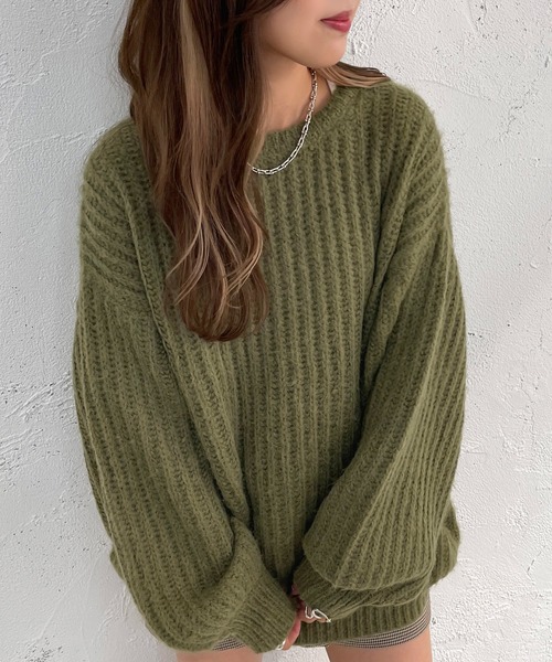apres jour mignon(アプレジュールミニョン)の「モヘアライクカタアゼニット【ZOZOTOWN限定アイテム】(ニット/セーター・レディース・カーキ/パープル/ブラック/オレンジ/アイボリー・フリー/X-LARGE)」の14枚目の写真