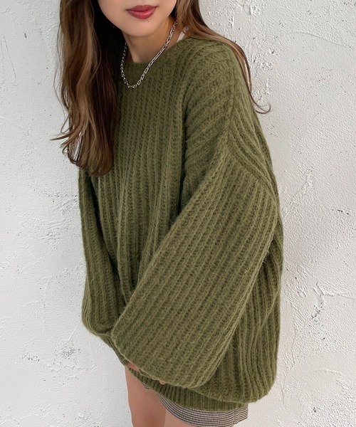 apres jour mignon(アプレジュールミニョン)の「モヘアライクカタアゼニット【ZOZOTOWN限定アイテム】(ニット/セーター・レディース・カーキ/パープル/ブラック/オレンジ/アイボリー・フリー/X-LARGE)」の15枚目の写真