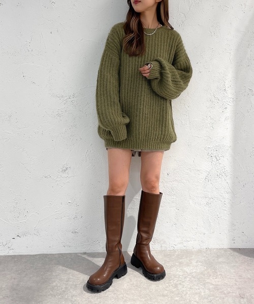 apres jour mignon(アプレジュールミニョン)の「モヘアライクカタアゼニット【ZOZOTOWN限定アイテム】(ニット/セーター・レディース・カーキ/パープル/ブラック/オレンジ/アイボリー・フリー/X-LARGE)」の17枚目の写真