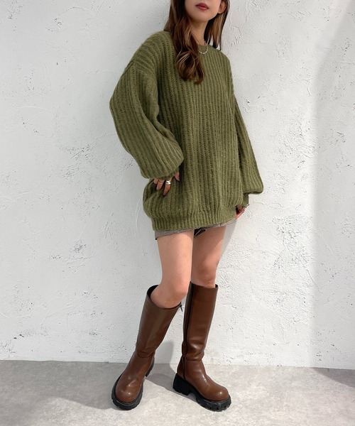 apres jour mignon(アプレジュールミニョン)の「モヘアライクカタアゼニット【ZOZOTOWN限定アイテム】(ニット/セーター・レディース・カーキ/パープル/ブラック/オレンジ/アイボリー・フリー/X-LARGE)」の18枚目の写真