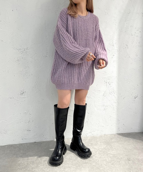 apres jour mignon(アプレジュールミニョン)の「モヘアライクカタアゼニット【ZOZOTOWN限定アイテム】(ニット/セーター・レディース・カーキ/パープル/ブラック/オレンジ/アイボリー・フリー/X-LARGE)」の20枚目の写真