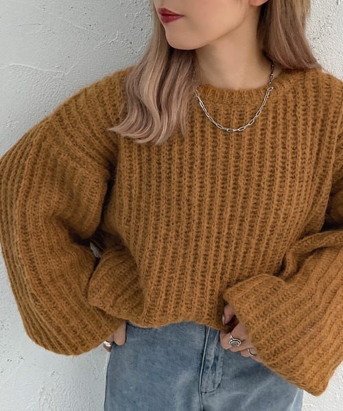 apres jour mignon(アプレジュールミニョン)の「モヘアライクカタアゼニット【ZOZOTOWN限定アイテム】(ニット/セーター・レディース・カーキ/パープル/ブラック/オレンジ/アイボリー・フリー/X-LARGE)」の21枚目の写真