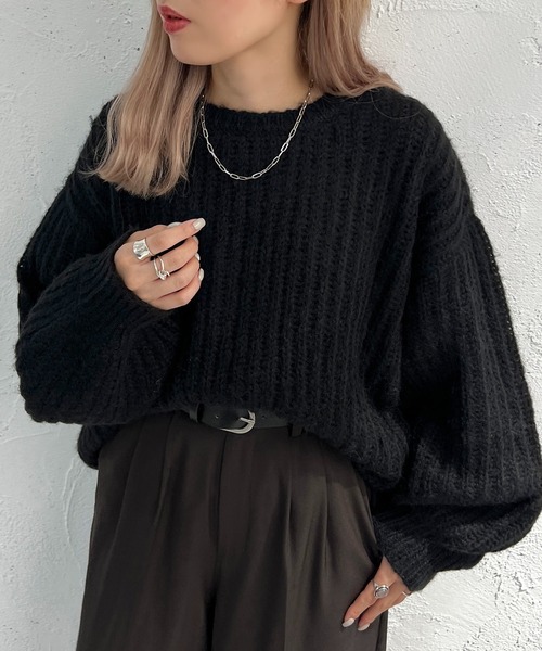 apres jour mignon(アプレジュールミニョン)の「モヘアライクカタアゼニット【ZOZOTOWN限定アイテム】(ニット/セーター・レディース・カーキ/パープル/ブラック/オレンジ/アイボリー・フリー/X-LARGE)」の12枚目の写真