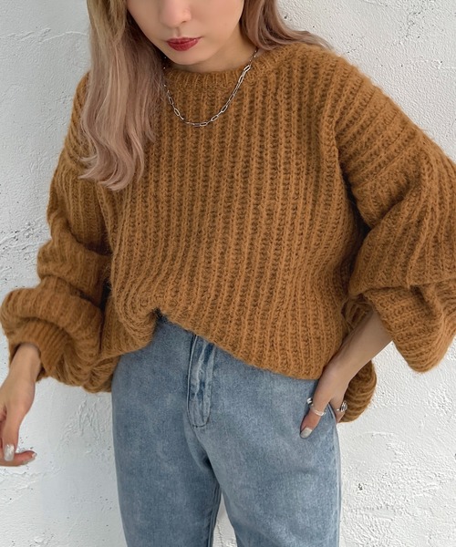 apres jour mignon(アプレジュールミニョン)の「モヘアライクカタアゼニット【ZOZOTOWN限定アイテム】(ニット/セーター・レディース・カーキ/パープル/ブラック/オレンジ/アイボリー・フリー/X-LARGE)」の22枚目の写真