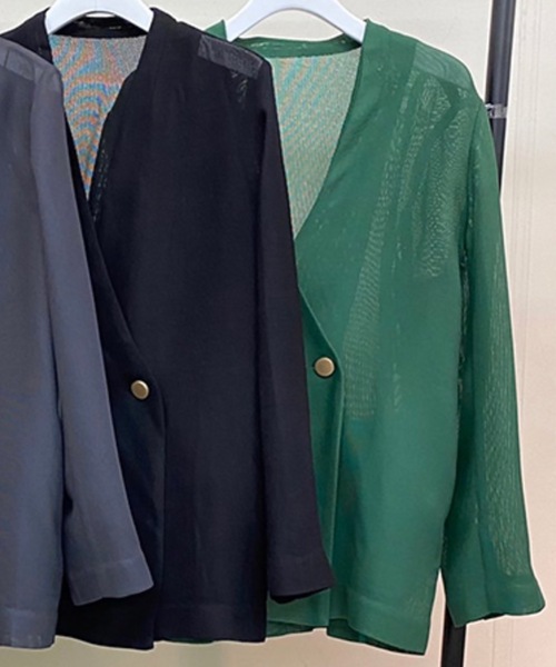 芽風 Me Fu センソユニコ メッシュレース ノーカラージャケット 春アウター 芽風 Me Fu センソユニコ メッシュレース ノーカラージャケット