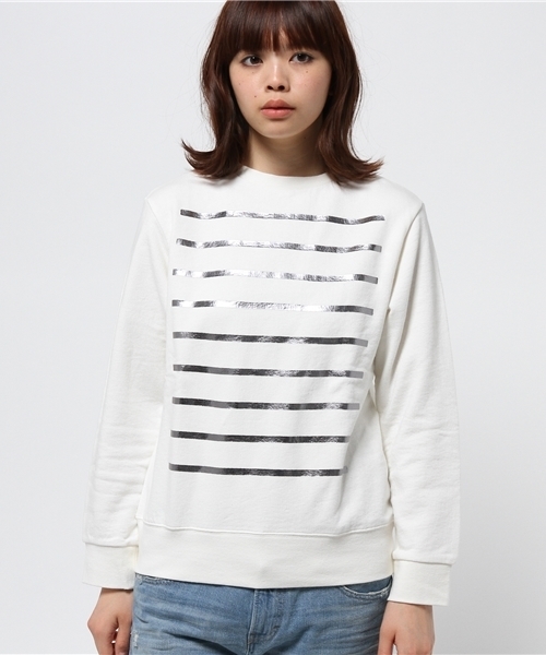 OUTLET(アウトレット)の「【Ciaopanic】箔プリントボーダー裏毛プルオーバー(Tシャツ/カットソー・レディース・ネイビー/ホワイト・FREE)」の3枚目の写真