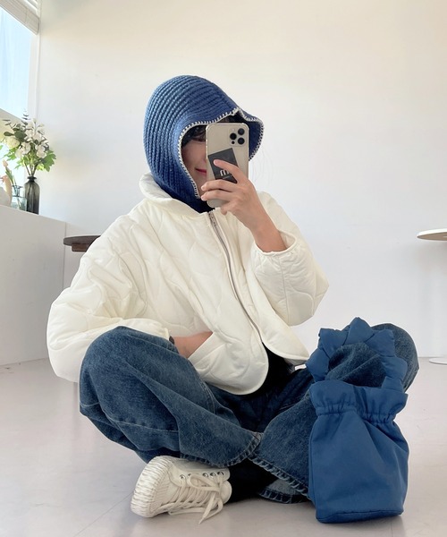 UNE MANSION（ユヌマンション）の「ステッチニットバラクラバフードウォーマー（ニットキャップ/ビーニー・レディース・ブラック/アイボリー/ブルー/グリーン/ベージュ・ONE SIZE）」の5枚目の写真