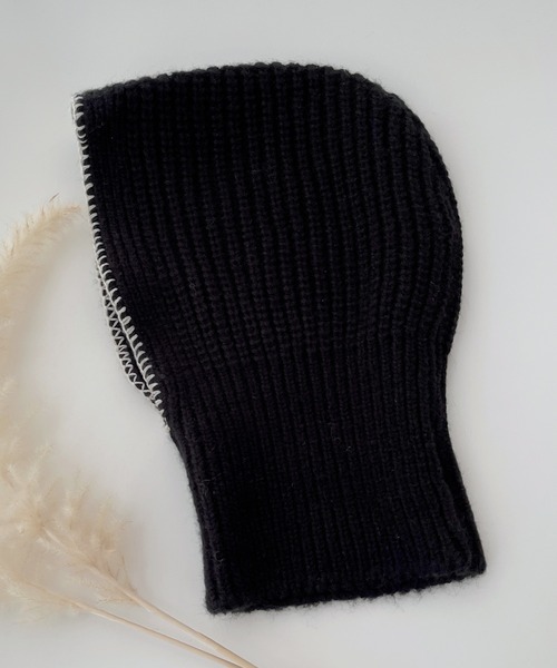 UNE MANSION（ユヌマンション）の「ステッチニットバラクラバフードウォーマー（ニットキャップ/ビーニー・レディース・ブラック/アイボリー/ブルー/グリーン/ベージュ・ONE SIZE）」の3枚目の写真