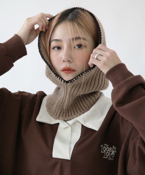 UNE MANSION（ユヌマンション）の「ステッチニットバラクラバフードウォーマー（ニットキャップ/ビーニー・レディース・ブラック/アイボリー/ブルー/グリーン/ベージュ・ONE SIZE）」の8枚目の写真