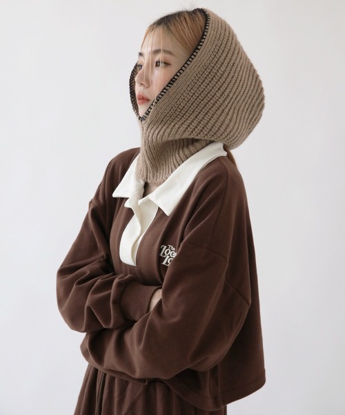 UNE MANSION（ユヌマンション）の「ステッチニットバラクラバフードウォーマー（ニットキャップ/ビーニー・レディース・ブラック/アイボリー/ブルー/グリーン/ベージュ・ONE SIZE）」の9枚目の写真