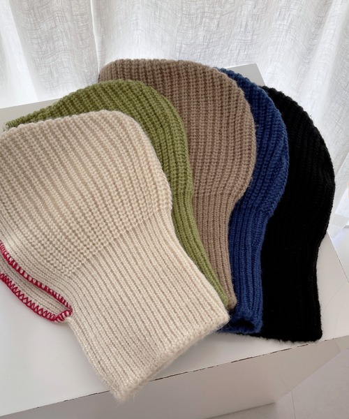 UNE MANSION（ユヌマンション）の「ステッチニットバラクラバフードウォーマー（ニットキャップ/ビーニー・レディース・ブラック/アイボリー/ブルー/グリーン/ベージュ・ONE SIZE）」の13枚目の写真
