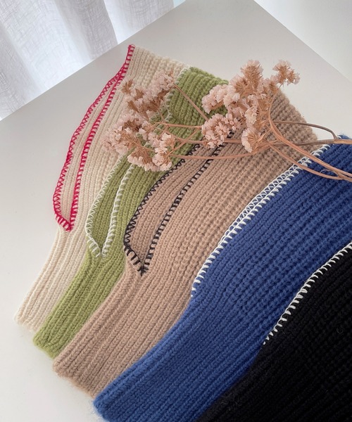 UNE MANSION（ユヌマンション）の「ステッチニットバラクラバフードウォーマー（ニットキャップ/ビーニー・レディース・ブラック/アイボリー/ブルー/グリーン/ベージュ・ONE SIZE）」の15枚目の写真