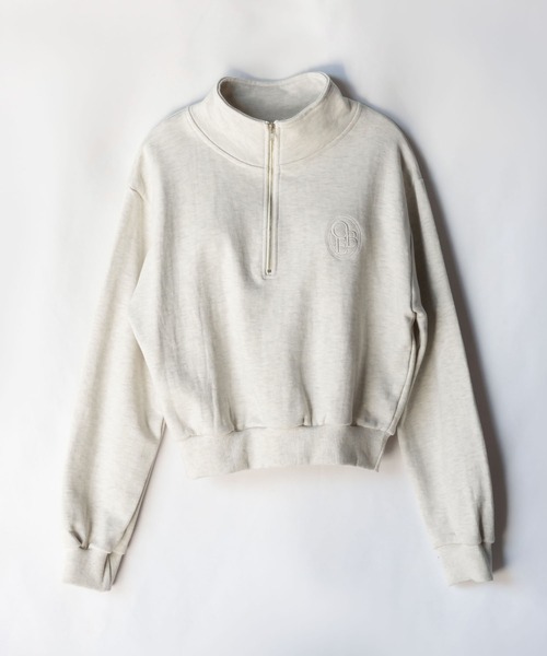me+em select（ミームセレクト）の「【 セットアップ対応 】OBE刺繍 ハーフジップショートスウェット【 韓国製 】（スウェット・レディース・ベージュ/ブラック/グレー・FREE）」の9枚目の写真