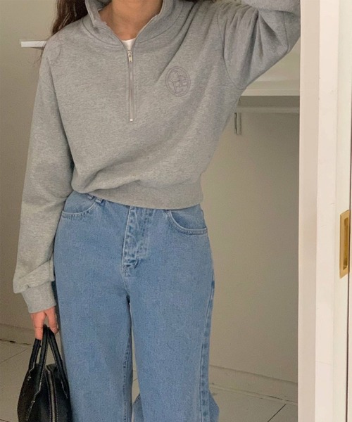 me+em select（ミームセレクト）の「【 セットアップ対応 】OBE刺繍 ハーフジップショートスウェット【 韓国製 】（スウェット・レディース・ベージュ/ブラック/グレー・FREE）」の20枚目の写真