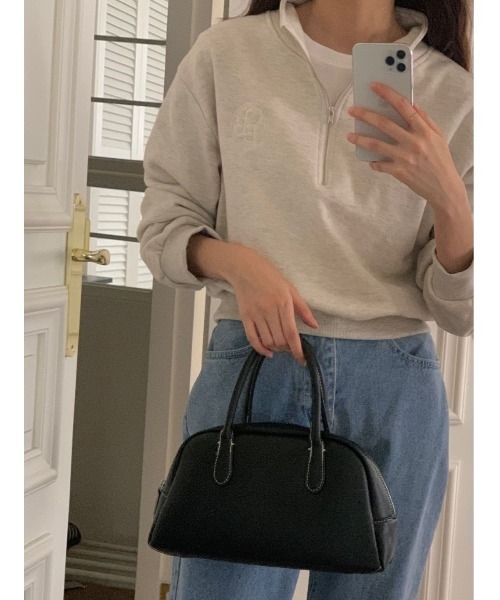 me+em select（ミームセレクト）の「【 セットアップ対応 】OBE刺繍 ハーフジップショートスウェット【 韓国製 】（スウェット・レディース・ベージュ/ブラック/グレー・FREE）」の19枚目の写真