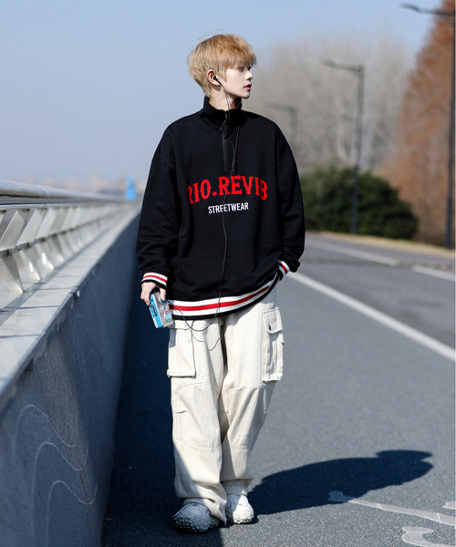 neos（ネオス）の「【neos -addictive design-】ビッグシルエット ロゴ リブライン ハーフジップ スウェット アノラック トップス（スウェット・メンズ・ホワイト/ブラック/杢グレー/グリーン・X-LARGE/MEDIUM/LARGE）」の18枚目の写真