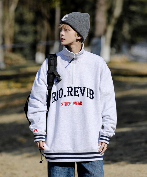 neos（ネオス）の「【neos -addictive design-】ビッグシルエット ロゴ リブライン ハーフジップ スウェット アノラック トップス（スウェット・メンズ・ホワイト/ブラック/杢グレー/グリーン・X-LARGE/MEDIUM/LARGE）」の9枚目の写真