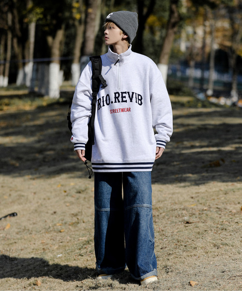 neos（ネオス）の「【neos -addictive design-】ビッグシルエット ロゴ リブライン ハーフジップ スウェット アノラック トップス（スウェット・メンズ・ホワイト/ブラック/杢グレー/グリーン・X-LARGE/MEDIUM/LARGE）」の15枚目の写真