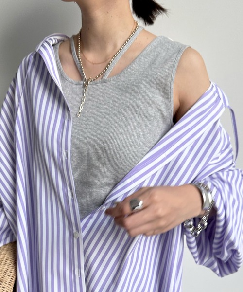 DouDou(ドゥドゥ)の「2WAYタンク(タンクトップ・レディース・ライトグリーン/ホワイト/グレー/チャコールグレー/ネイビー/オレンジ・FREE)」の4枚目の写真