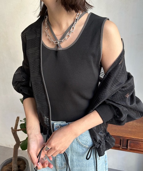 DouDou(ドゥドゥ)の「2WAYタンク(タンクトップ・レディース・ライトグリーン/ホワイト/グレー/チャコールグレー/ネイビー/オレンジ・FREE)」の3枚目の写真