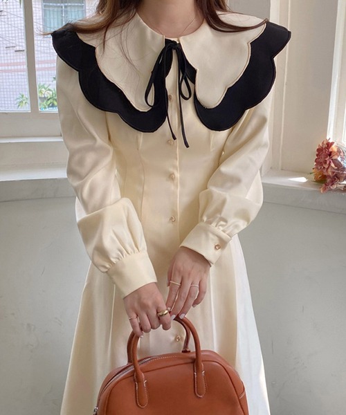 Dita Muaj.（ディータムアージュ）の「ビッグカラースエード風ロングワンピース（ワンピース・レディース・ホワイト/ブラック・M/S）」の3枚目の写真