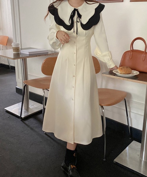 Dita Muaj.（ディータムアージュ）の「ビッグカラースエード風ロングワンピース（ワンピース・レディース・ホワイト/ブラック・M/S）」の6枚目の写真