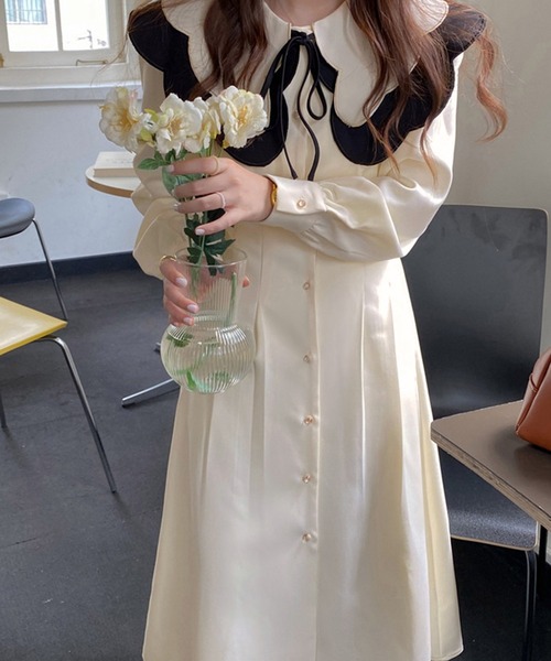 Dita Muaj.（ディータムアージュ）の「ビッグカラースエード風ロングワンピース（ワンピース・レディース・ホワイト/ブラック・M/S）」の7枚目の写真