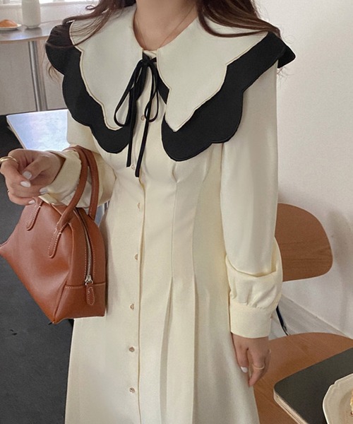 Dita Muaj.（ディータムアージュ）の「ビッグカラースエード風ロングワンピース（ワンピース・レディース・ホワイト/ブラック・M/S）」の10枚目の写真